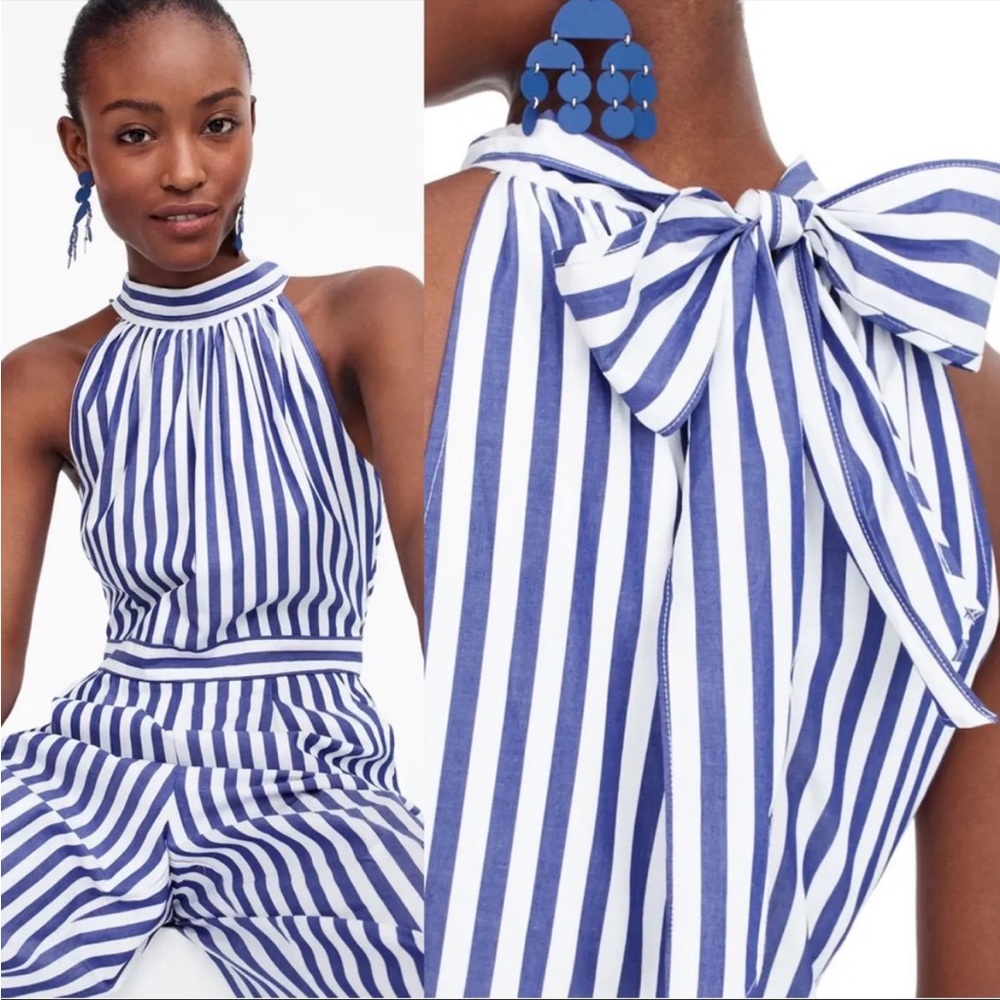 Striped Halter Jumpsuit - Blue & White